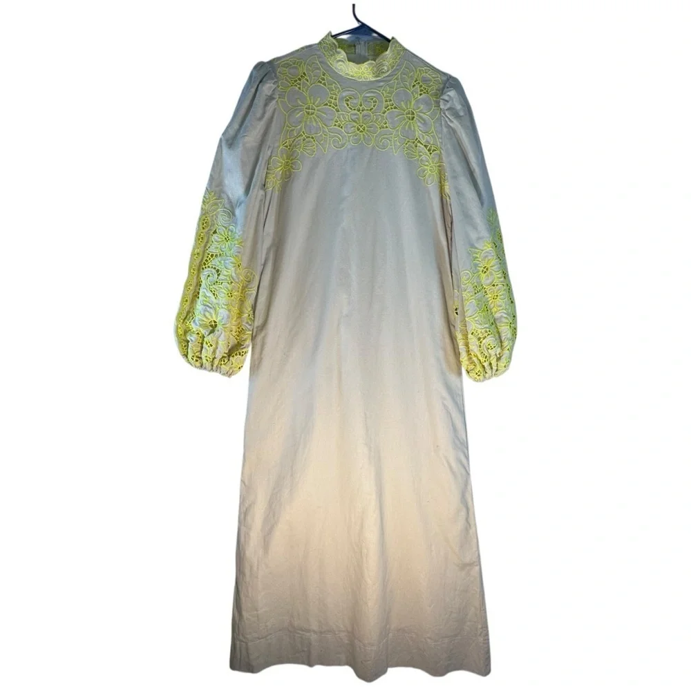 Byrd Maxi Dress Statement Sleeve Yellow Lace Mock Neck Size XS Like New